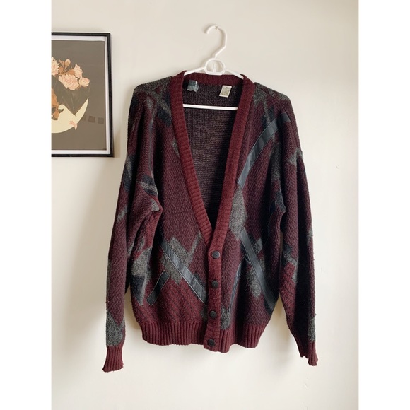 Vintage cardigan with leather - Picture 1 of 9